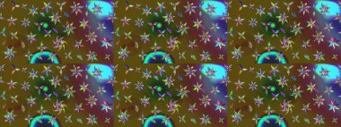 Şirin çiçekli, desenli, yeşil ve kahverengi renkli renkli bir eskiz deseni. Tekstil için suluboya eskiz deseni. El çizimi çiçek çizimi deseni (fayans)).