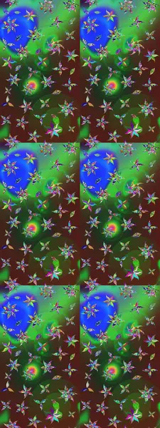 Renkli Bahar Teması eskiz kalıbı. Raster illüstrasyonundaki çiçek desenli çizim. Düz Çiçek Elementleri Tasarımı. Yeşil ve kahverengi renkte çiçekler.