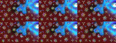 Raster deseni. Bahar çiçekleri dallı desen, kırmızı ve mavi renkler çiçekli siluet.