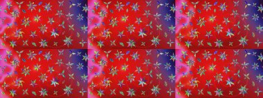 Raster illüstrasyonundaki çiçek desenli çizim. Renkli Bahar Teması eskiz kalıbı. Kırmızı ve pembe renkte çiçekler. Düz Çiçek Elementleri Tasarımı.