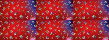 Çiçekli ipek eşarp. Kırmızı ve menekşe, kırmızı ve menekşe üzerine. 1950-1960 motifleri. El çizimi çiçek unsurları olan soyut çizim raster deseni. Retro tekstil tasarım koleksiyonu.