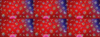 Düz Çiçek Elementleri Tasarımı. Çiçeksel fantezi tasarımı ve parlak bir arka plan çizimi. Renkli Bahar Teması çizim şablonu.