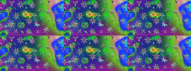 Raster suluboya çiçek deseni, narin çiçekler, mavi ve yeşil çiçekler, tebrik kartı şablonu. Raster Güzel kumaş deseni.