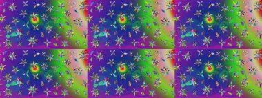 Yeşil ve mavi renkli etnik çiçekli zarif eskiz deseni. Raster Çiçek İllüstrasyon Şirin Tekstil.