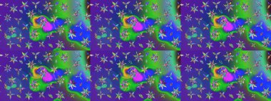 Mor ve mavi renkte çiçekler olan çiçek deseni çiz. Suluboya tarzında mor ve mavi renkte çiçekler.