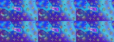 Mavi ve mor renkli çiçekler. Renkli Yaz Temalı eskiz kalıbı. Düz Çiçek Elementleri Tasarımı. Raster illüstrasyonunda çiçek deseni çizimi.