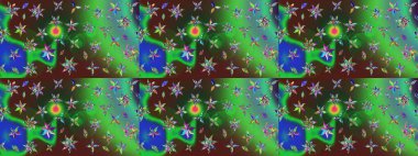 Parmak izi, kumaş, duvar kâğıdı, tekstil için raster dokusu. Renkli grunge, koyu yeşil ve mavi çiçeklerle soyut bir arka plan oluşturur. Nakış desenli çiçek deseni..