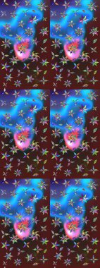 Renkli Yaz Temalı eskiz kalıbı. Mor ve mavi renkte çiçekler. Raster illüstrasyonundaki çiçek desenli çizim. Düz Çiçek Elementleri Tasarımı.