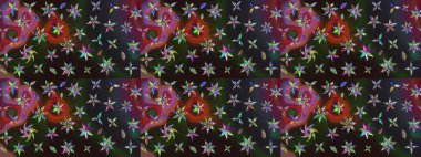 Raster illüstrasyonu. Güzel karalamalı çiçek desenli çizim. Güzel kumaş deseni. Küçük çiçekte sevimli çiçek deseni var..