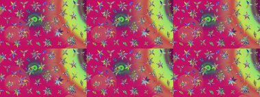 Raster çiçek desenleri çiziyor. Vadinin çiçekleri morumsu ve pembe renklerde.