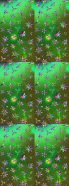 Küçük çiçekteki sevimli çiçek deseni. Yeşil ve mavi renkte çiçekler.