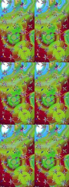 Küçük çiçekteki sevimli çiçek deseni. Yeşil ve kırmızı renkte çiçekler. Raster illüstrasyonu.