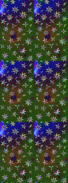 Raster illüstrasyonundaki çiçek desenli çizim. Yeşil ve mavi renkte çiçekler. Renkli Bahar Teması eskiz kalıbı. Düz Çiçek Elementleri Tasarımı.