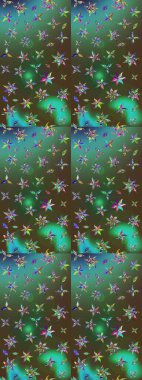 Çiçekli karalama şeklinde Raster çiçek deseni. Nazik, sevimli çiçek arkaplanı. Yeşil ve kahverengi renkte çiçekler.