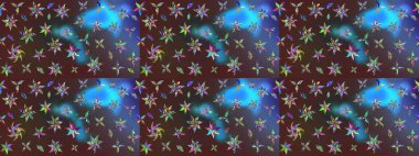 Bahar çiçekleriyle desen dallı, mor ve kahverengi renkler ile çiçek silueti. Raster deseni.