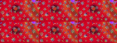 Motley illüstrasyonu. Küçük renkli çiçekler. Küçük çiçekte güzel bir desen. Moda baskıları için zarif bir şablon. Kırmızı ve turuncu çiçekli bahar çiçekleri.