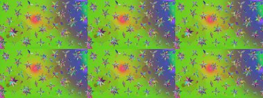 Çiçekli karalama şeklinde Raster çiçek deseni. Nazik, narin çiçek arkaplanı. Yeşil ve mor renkte çiçekler.