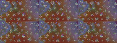 Çiçek ve yapraklı karalama şeklinde Raster çiçek deseni. Kahverengi ve nötr renklerde bahar çiçekleri. Raster illüstrasyonu.