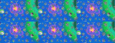 Sevimli çiçek raster deseni. Mavi ve yeşil renkli çiçekler. Renkli Bahar Teması eskiz kalıbı. Düz Çiçek Elementleri Tasarımı.