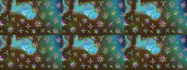 Küçük çiçekli basit bir çiçek çizimi. Yeşil ve kahverengi renkli şirin çiçekler. Moda baskısı, albüm, ambalaj kağıdı ve duvar kağıdı için zarif dekoratif süslemeler. Raster illüstrasyonu.