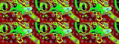 Renkli çizim kalıbı. Çiçek arkaplan. Çiçek duvar kâğıdı. Raster illüstrasyonu. Kırmızı ve yeşil renkli şirin tekstil.