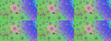 Klasik çiçek tasarımı elementleri. Yeşil ve mavi kıvırcık çiçekler yeşil ve mavi renklerde şekillenir. Raster illüstrasyonu.