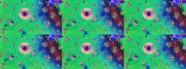 Yeşil ve mavi renklere karalamalar çizilmiş çiçek deseni. Raster illüstrasyonu.