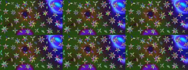 Çiçek deseni. Yeşil ve mavi renkte çiçek çizimi. Şatafatlı bahar bahçesi dokusu. Raster illüstrasyonu. Yeşil ve mavi renkte çiçekler.