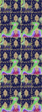 Süslü dekorasyon. Damask altın soyut çiçek deseni mavi renkte. Raster illüstrasyonu.