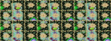 Geleneksel oryantasyon süsü. Yeşil renkler ve altın elementler üzerine çizim. Klasik Raster Golden eskiz kalıbı. Klasik vintage arkaplan.