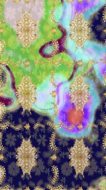 Klasik Raster Golden eskiz kalıbı. Çiçek süsü kumaş deseni, cam, çiçek desenli altın elementli, nötr renklerde metal..