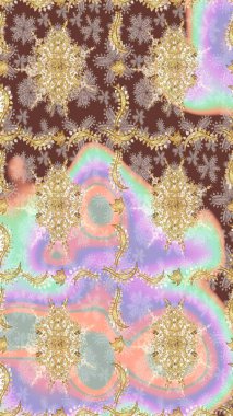 Süslü dantel iz sürücü. Tarafsız renkler üzerine geleneksel Arapça dekor. Çiçek süslemeli Raster eskiz deseni. Doğu tarzında klasik tasarım öğesi. Duvar kağıdı için altın süslü illüstrasyon.