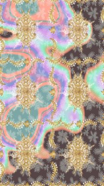 Çiçek süsü kumaş deseni, cam, çiçek desenli altın elementli, nötr renklerde metal. Klasik Raster altın eskiz modeli..