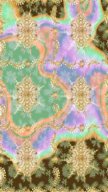 Tasarım şablonu için çizgi çizimi sınırı. Davetiyeler, kartlar, web sayfası için Raster illüstrasyon. Tarafsız renklerde altın element. Doğu tarzı element. Altın çizgili çiçek dekoru.