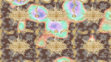 Raster geleneksel altın eskiz deseni kahverengi renklerde. Barok tarzında eskiz doğulu süsü..