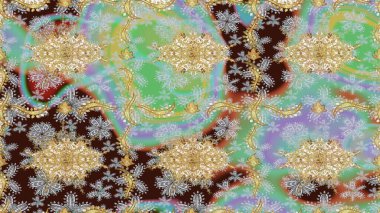 Tarafsız renklerde altın elementler. Barok tarzında eskiz oryantal süsü. Geleneksel klasik Raster altın çizim kalıbı.