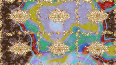 Doğu tarzı arabesk. Çizim altın desenli bukleler. Raster altın desen. Altın elementli nötr renkler. Raster illüstrasyonu.