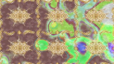 Kahverengi renklerdeki altın desenli altın elementler. Raster klasik barok çiçek deseni altın rengi. Süslü dekorasyon. Lüks, kraliyet ve Viktorya dönemi konsepti.