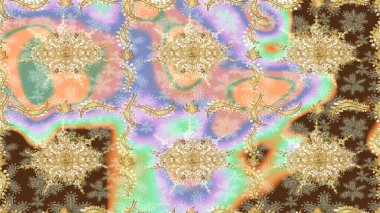 Raster oryantal süs. Altın elementlerle nötr renklerde altın desen. Altın deseni çiz.