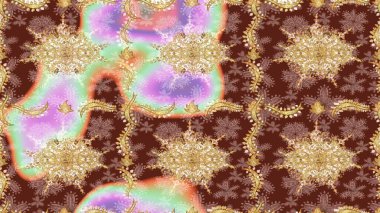 Geleneksel klasik Raster altın eskiz modeli. Barok tarzında eskiz oryantal süsü. Kahverengi renklerde altın elementler.