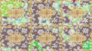 Tarafsız renklerdeki altın desenler ve altın elementler. Raster klasik barok çiçek deseni altın rengi. Süslü dekorasyon. Lüks, kraliyet ve Viktorya dönemi konsepti.