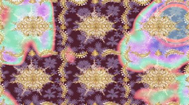 Raster altın desen. Raster illüstrasyonu. Doğu tarzı arabesk. Çizim altın desenli bukleler. Altın elementli nötr renkler.