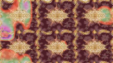 Raster oryantal süs. Kahverengi renklerde altın desenler ve altın elementler. Altın deseni çiz.