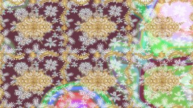 Altın elementlerle nötr renklerde altın desen. Klasik altın desenli çizim. Raster geleneksel oryantasyon süsü.