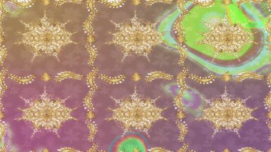 Raster oryantal süs. Altın şablonu çiz. Altın elementlerle bej renklerde altın desen.