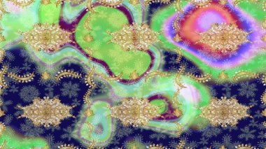 Antika altın tekrarlanabilir duvar kağıdı. Tarafsız renklerde altın element. Barok tarzında altın çiçek süsü. Damask çizim şablonu yineleniyor.