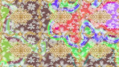 Altın elementlerle nötr renklerde altın desen. Klasik altın desenli çizim. Raster geleneksel oryantasyon süsü.