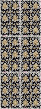 Barok tarzında altın çiçekli süs. Damask arkaplanı. Altın çiçekli, pürüzsüz desen. Siyah renklerdeki altın element.