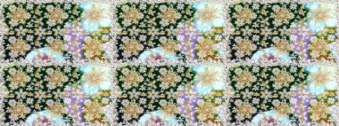 Tarafsız renklerde altın. Doğum günü kartı, davetiye ya da afiş için iyidir. Raster illüstrasyonu. Dekoratif simetri arabesk. Kusursuz ortaçağ çiçek desenleri..