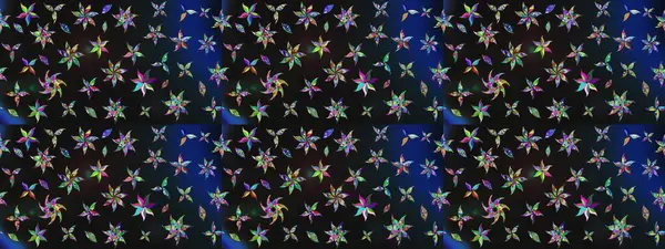 Motley illüstrasyonu. Küçük renkli çiçekler. Küçük çiçekte güzel bir desen. Moda baskıları için zarif bir şablon. Gri ve mavi çiçekli bahar çiçekleri.